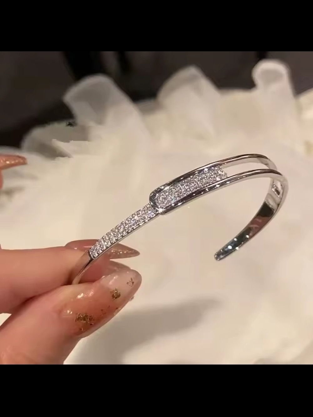 Silver Crystal Pave Open Cuff Bracelet - Women's Accessories